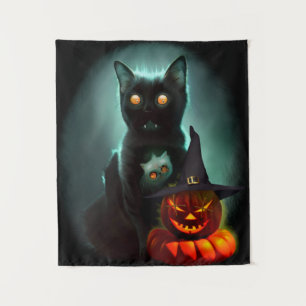 Tenture Vampire Chat et Assistant Citrouille Halloween Sur