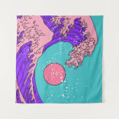 Tenture Vaporwave Great Wave : Art Océanique Stylisé (Devant (Horizontal))