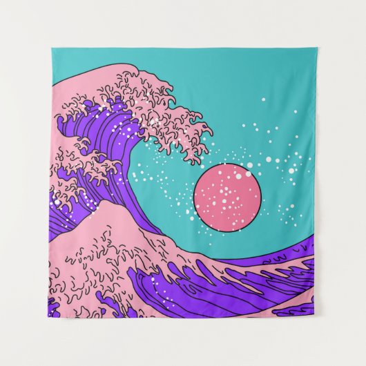 Tenture Vaporwave Great Wave : Art Océanique Stylisé (Devant)