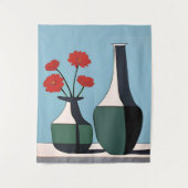 Tenture Vases noirs et blancs avec fleurs rouges (Devant)