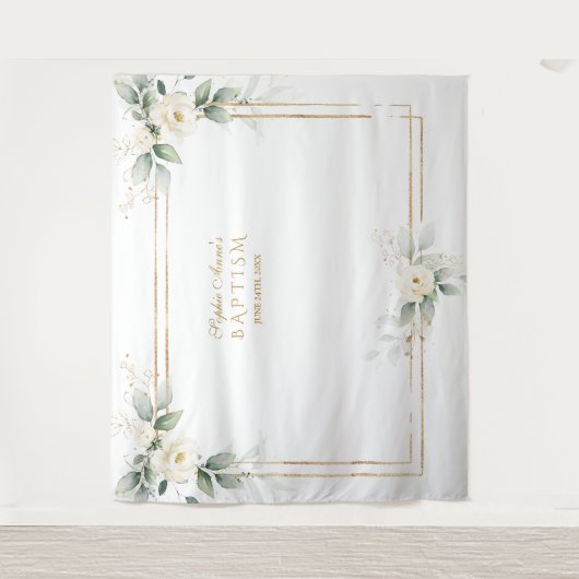 Tenture Végétation aérée Fleurs blanches Photo Prop Baptêm (Devant)