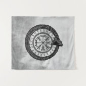 Tenture Vegvisir avec Ouroboros et runes - gamme de gris (Devant (Horizontal))