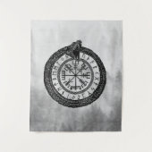 Tenture Vegvisir avec Ouroboros et runes - gamme de gris (Devant)