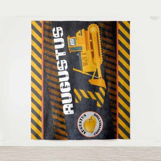 Tenture Véhicule de construction|Noir et jaune| 1er annive (Devant)