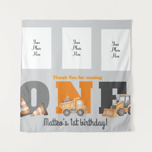 Tenture Véhicules de Construction Premier Anniversaire Cam (Devant)
