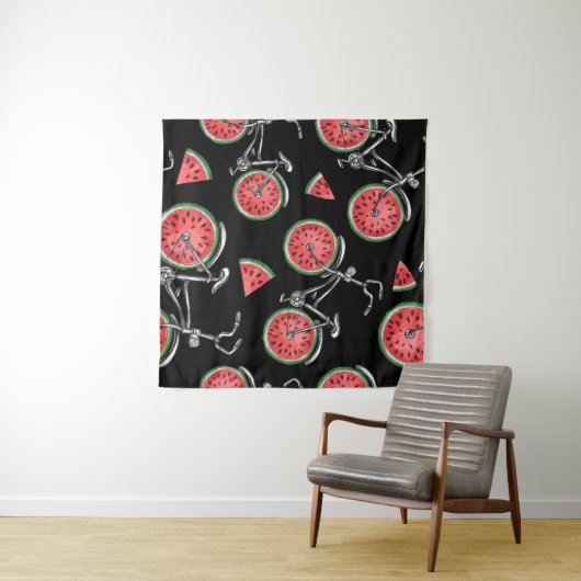 Tenture Vélos à roue de pastèque, motif d'été. (En situation (horizontale))