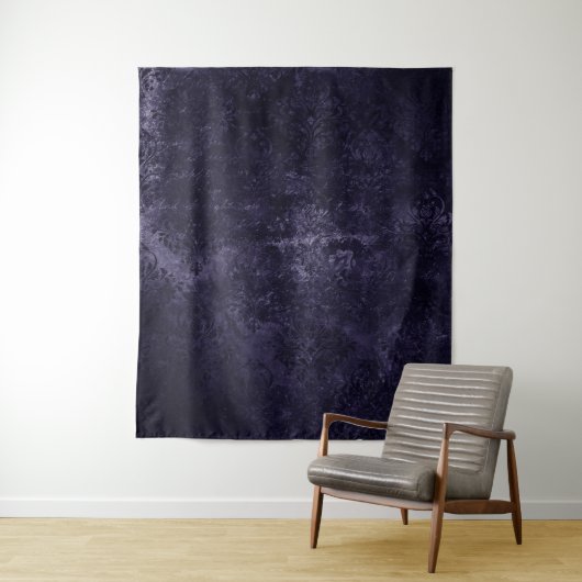 Tenture Velours Midnight Damask | Fond Indigo Grunge (En situation)