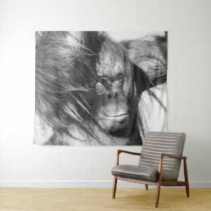 Tenture Vent sauvage balayé Orangutan en noir et blanc