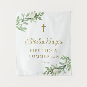 Tenture Verdure et Fleur blanche Première communion Fond