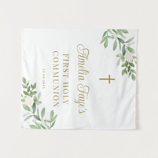 Tenture Verdure et Fleur blanche Première communion Fond (Devant (Horizontal))