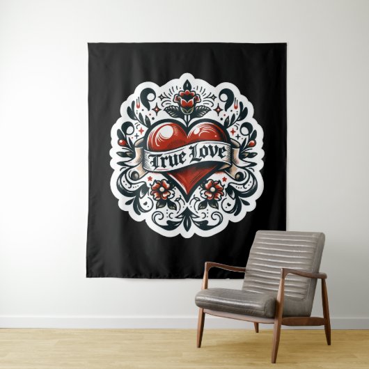 Tenture Véritable Amour Coeur Tatouage Look Artistique (En situation)