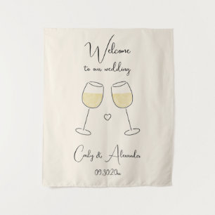 Tenture Verre à vin blanc Mariage Bienvenue