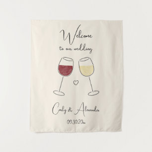 Tenture Verre à vin rouge et blanc Mariage Bienvenue