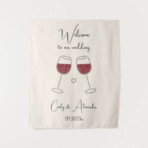 Tenture Verre à vin rouge Mariage Bienvenue