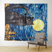 Tenture Verre tendu Chat noir Starry nuit (En situation (horizontale))