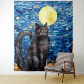 Tenture Verre tendu Chat noir Starry nuit (En situation)