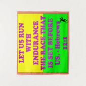 Tenture verset biblique des hébreux 12:1. (Devant)