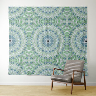 Tenture Vert Bleu Gris Côtier Mandala Kaleidoscope
