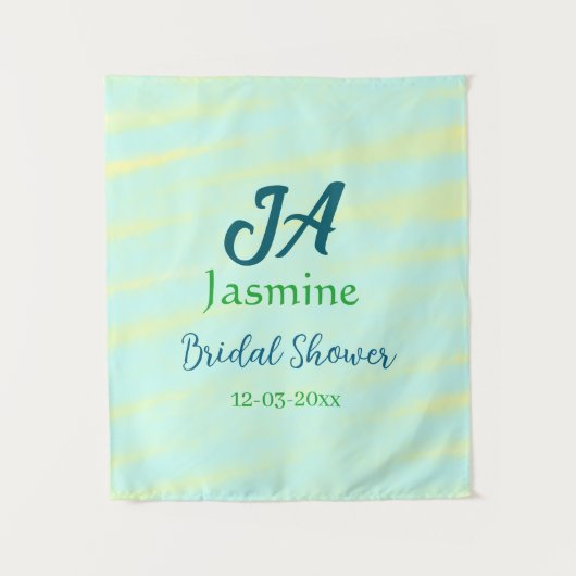 Tenture Vert bleu pastel aquarelle nom de douche de mariée (Devant)