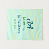 Tenture Vert bleu pastel aquarelle nom de douche de mariée (Devant (Horizontal))