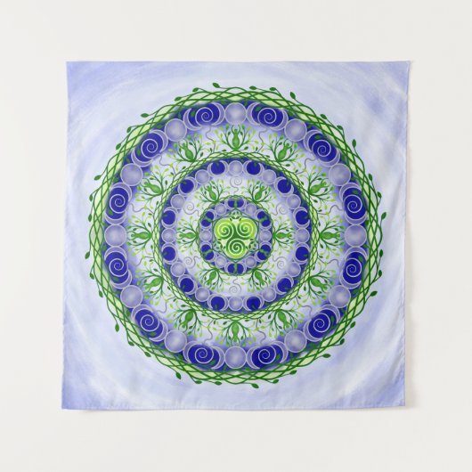 Tenture Vert et bleu Triple Lune déesse Mandala (Devant)