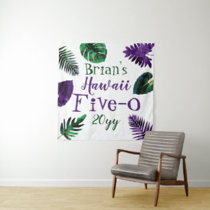 Tenture Vert, Feuilles Violettes Prune Hawaii 5-0 50e Anni