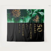 Tenture Vert Floral Noir Or 50e Anniversaire Contexte (Devant (Horizontal))