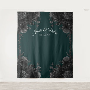 Tenture Vert foncé Gris noir Rose - photo gothique fond