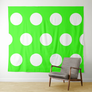 Tenture Vert Néon Blanc Gros Points