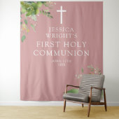 Tenture Vert rose première sainte communion toile de fond (En situation)