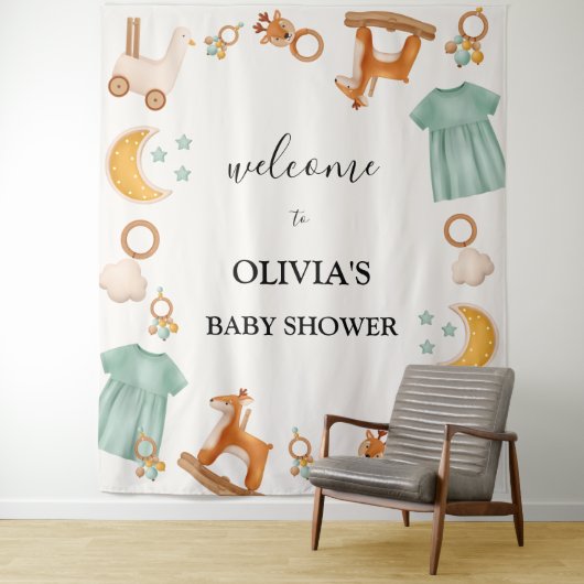 Tenture Vêtements de bébé fille boho Panneau de bienvenue (En situation)