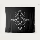 Tenture Veve blanc de Papa Legba sur noir (Devant (Horizontal))