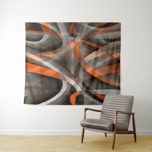 Tenture Vibes des années 80 brûlées orange et gris (En situation (horizontale))