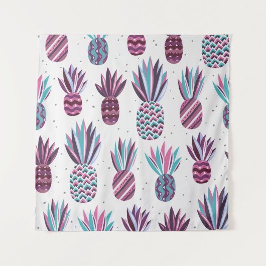 Tenture Vibes d'été : Motif d'ananas, points colorés (Devant)