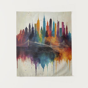 Tenture Vibrant Abstrait Skyline Cityscape Art