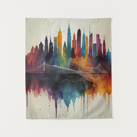 Tenture Vibrant Abstrait Skyline Cityscape Art (Devant)