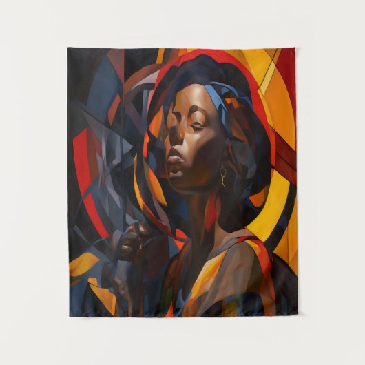 Tenture Vibrant Afrocentric Abstrait Portrait Art (Devant)