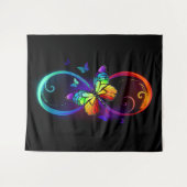 Tenture Vibrant infinity with rainbow butterfly on black (Devant (Horizontal))