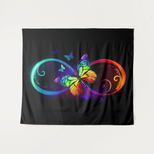 Tenture Vibrant infinity with rainbow butterfly on black (Devant (Horizontal))