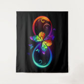 Tenture Vibrant infinity with rainbow butterfly on black (Devant)