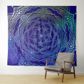 Tenture Vibrant Mandala Boho Chic Elegant Marine Bleu Vert (En situation (horizontale))