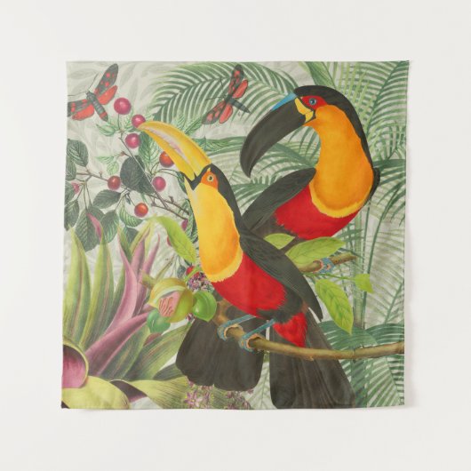 Tenture Vibrant Tropical Toucan Birds Art Exotic Jungle (Devant)