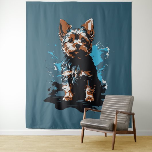Tenture Vibrant Yorkshire Terrier Splash Art (En situation)