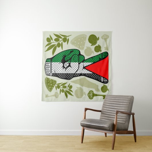 Tenture Victory Sign Hand Resistance Red Triangle Symbol (En situation (horizontale))