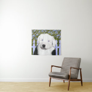 Tenture Vieux anglais Sheepdog Puppy Peinture - Chien Art