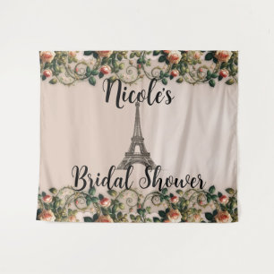 Tenture Vignes de roses roses de Paris Tour Eiffel shabby