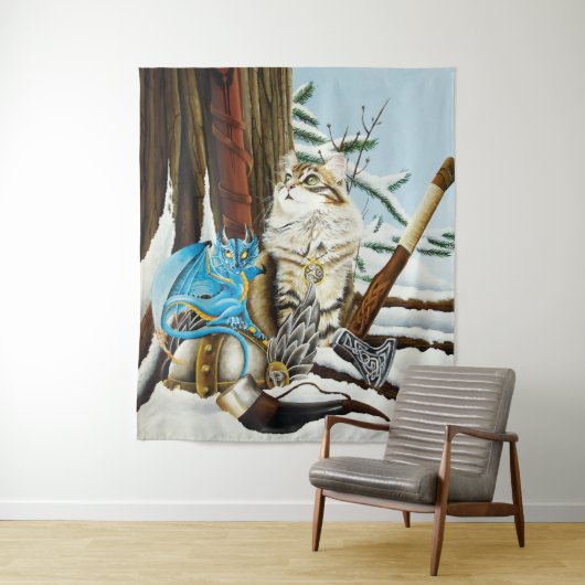 Tenture Viking Cat Blue Dragon (En situation)