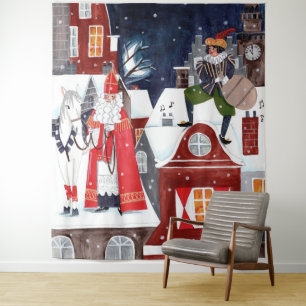 Tenture Village de nuit de Sinterklaas Mur de vacances hol