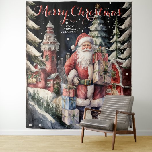 Tenture Village de père Noël Joyeux Noël Suspendu Tapisser (En situation)