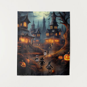 Tenture Village éffrayant d'Halloween avec des poussettes 